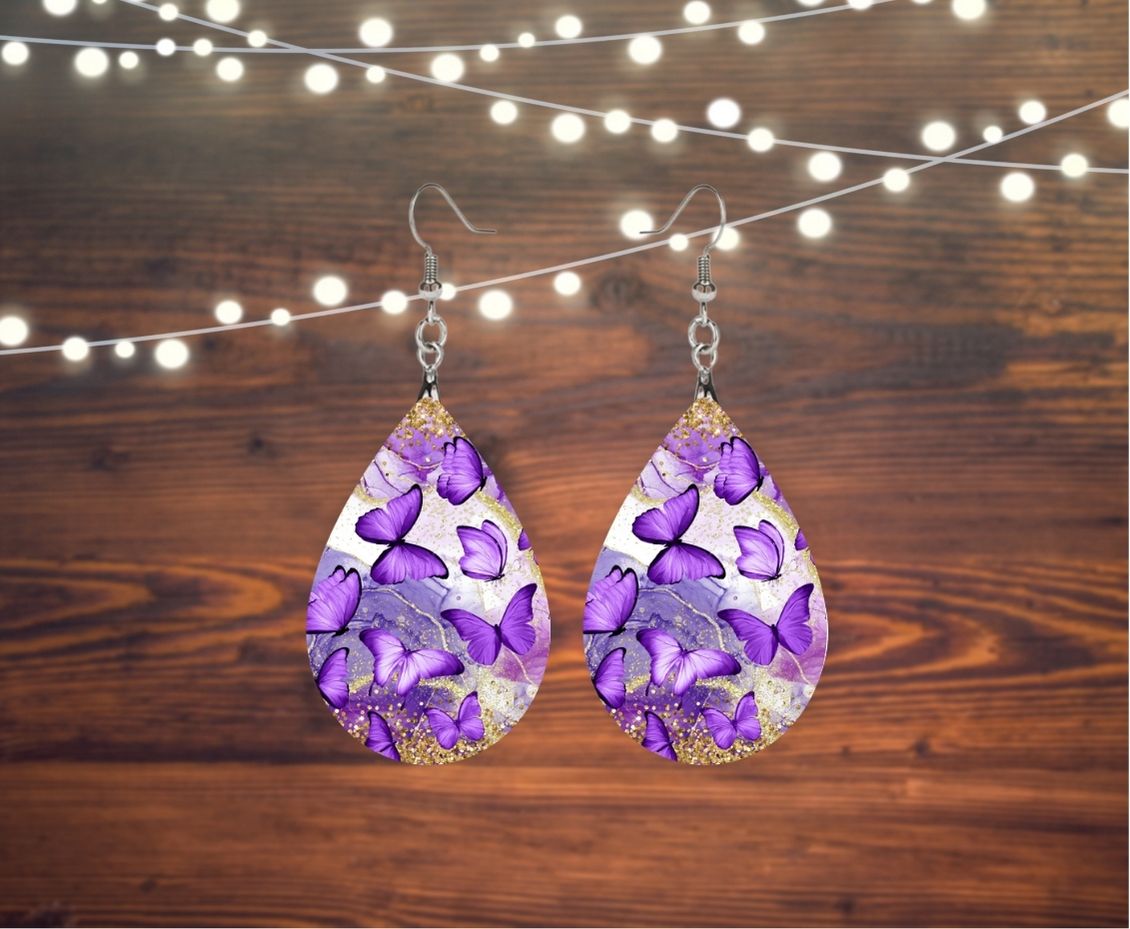 Purple Butterfly Tear Drop Earrings