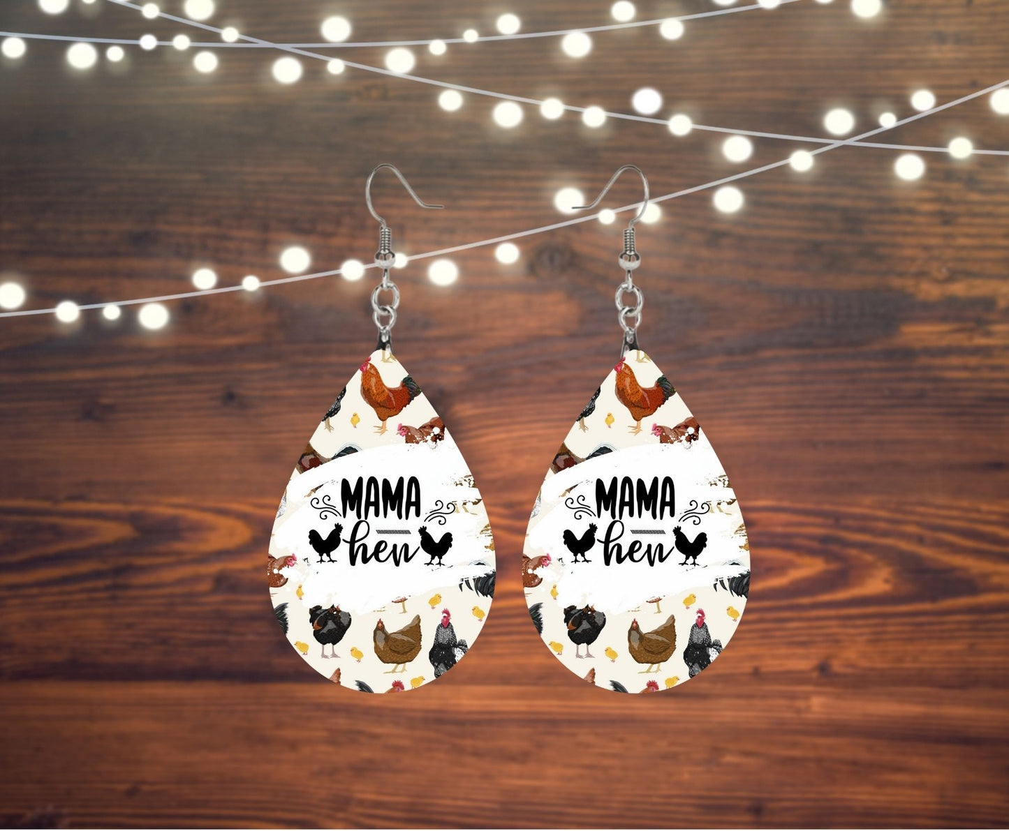Mama Hen Chicken Tear Drop Earrings