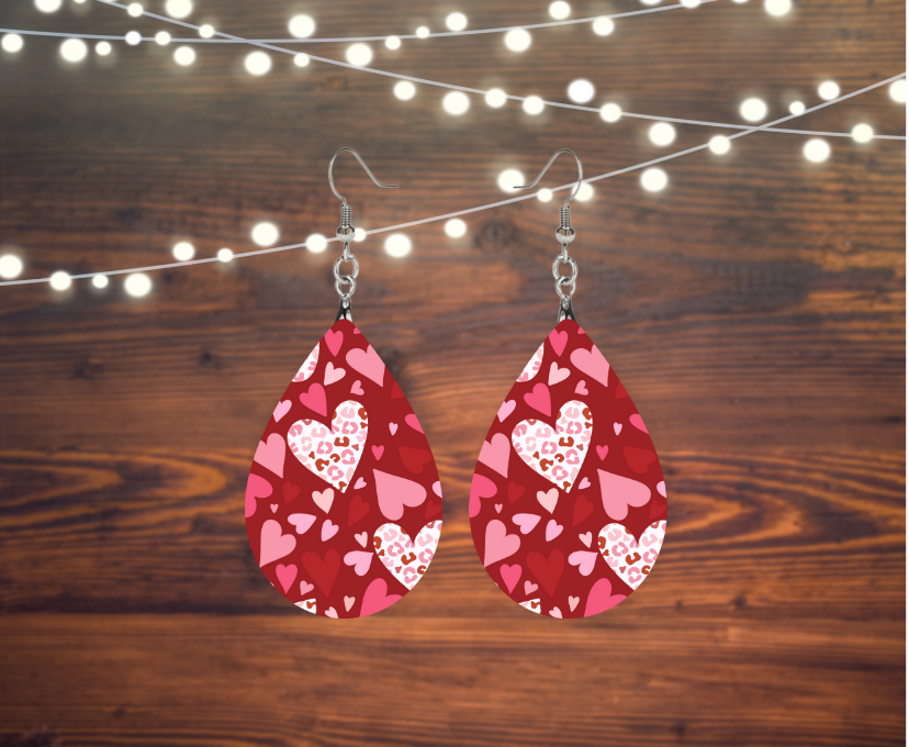 Valentine Animal Print Heart Tear Drop Earrings