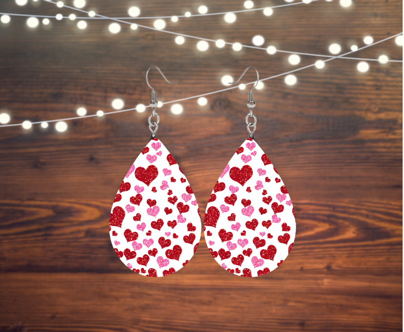Valentine Glitter Heart Tear Drop Earrings