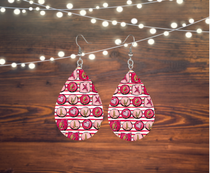 Valentine Graffitti Love Tear Drop Earrings