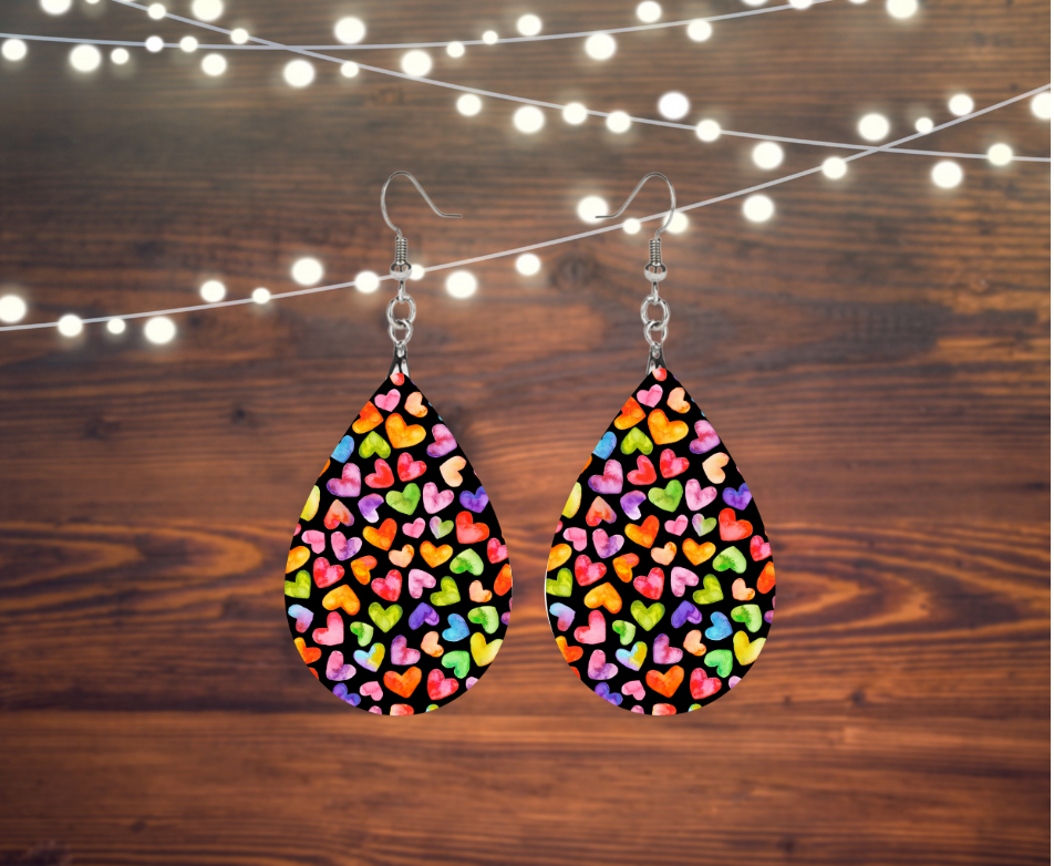 Valentine Rainbow Heart Tear Drop Earrings