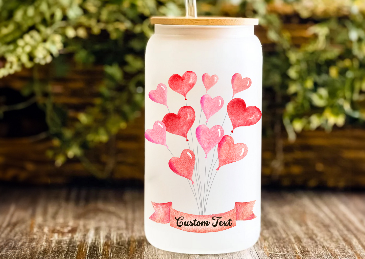 Valentine Frosted Heart Balloon CUSTOM Tumbler 18 oz