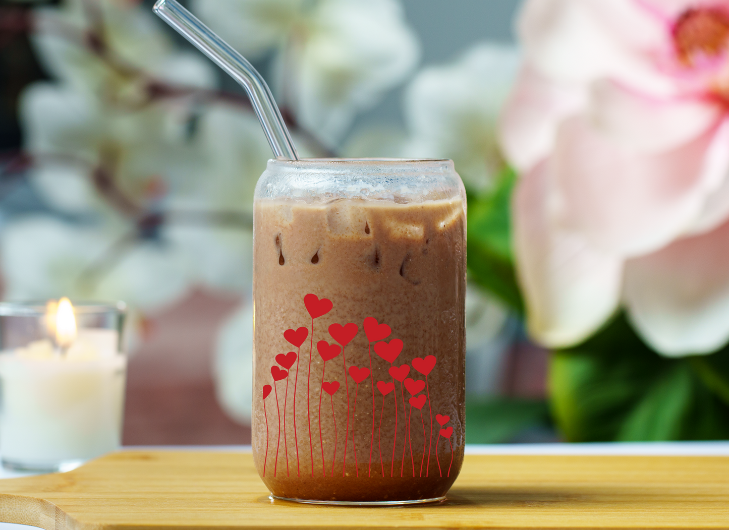 Valentine Glass Heart Balloons Tumbler 18 oz