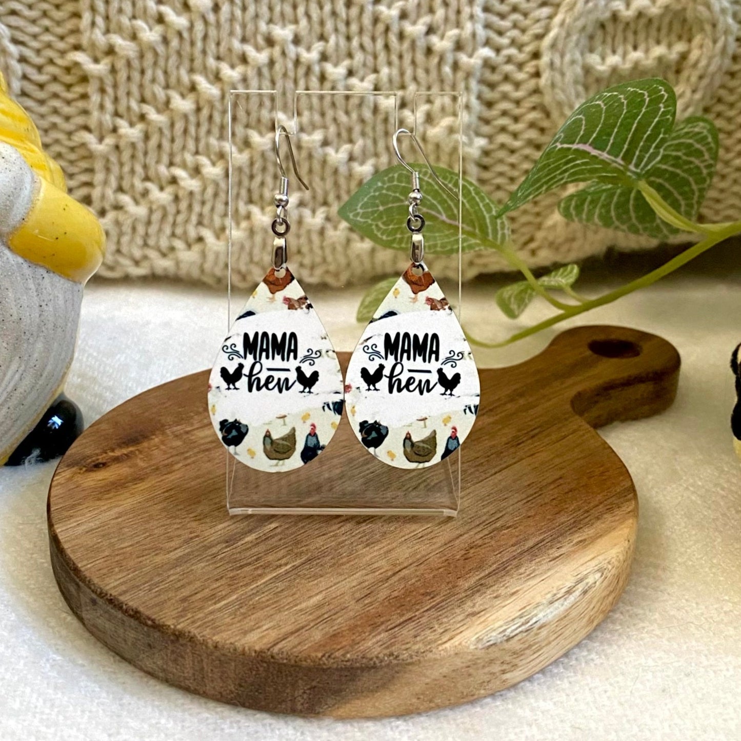 Chicken Lover Wooden Tear Drop Earring