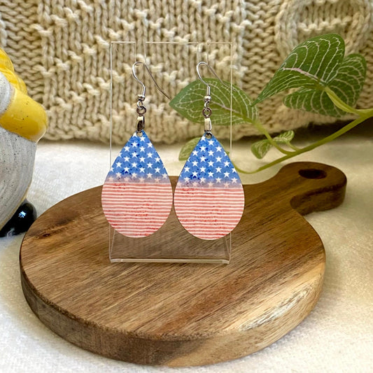 Patriotic Wooden Tear Drop Earring (30 styles available)