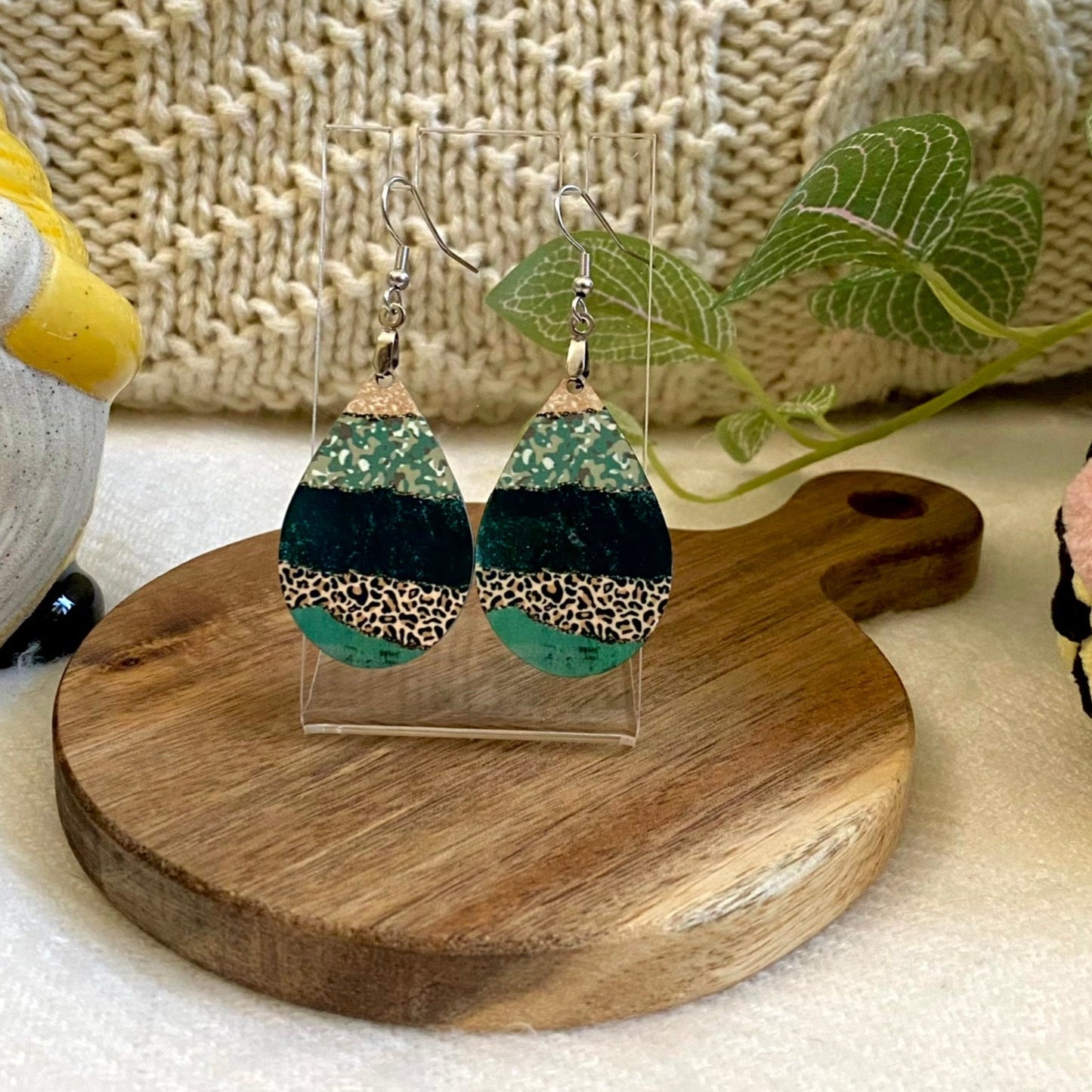 Camo Wooden Tear Drop Earring 19 Styles