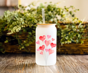 Valentine Frosted Heart Balloon Tumbler 18 oz