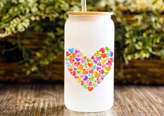 Valentine Frosted Rainbow Heart Tumbler 18 oz