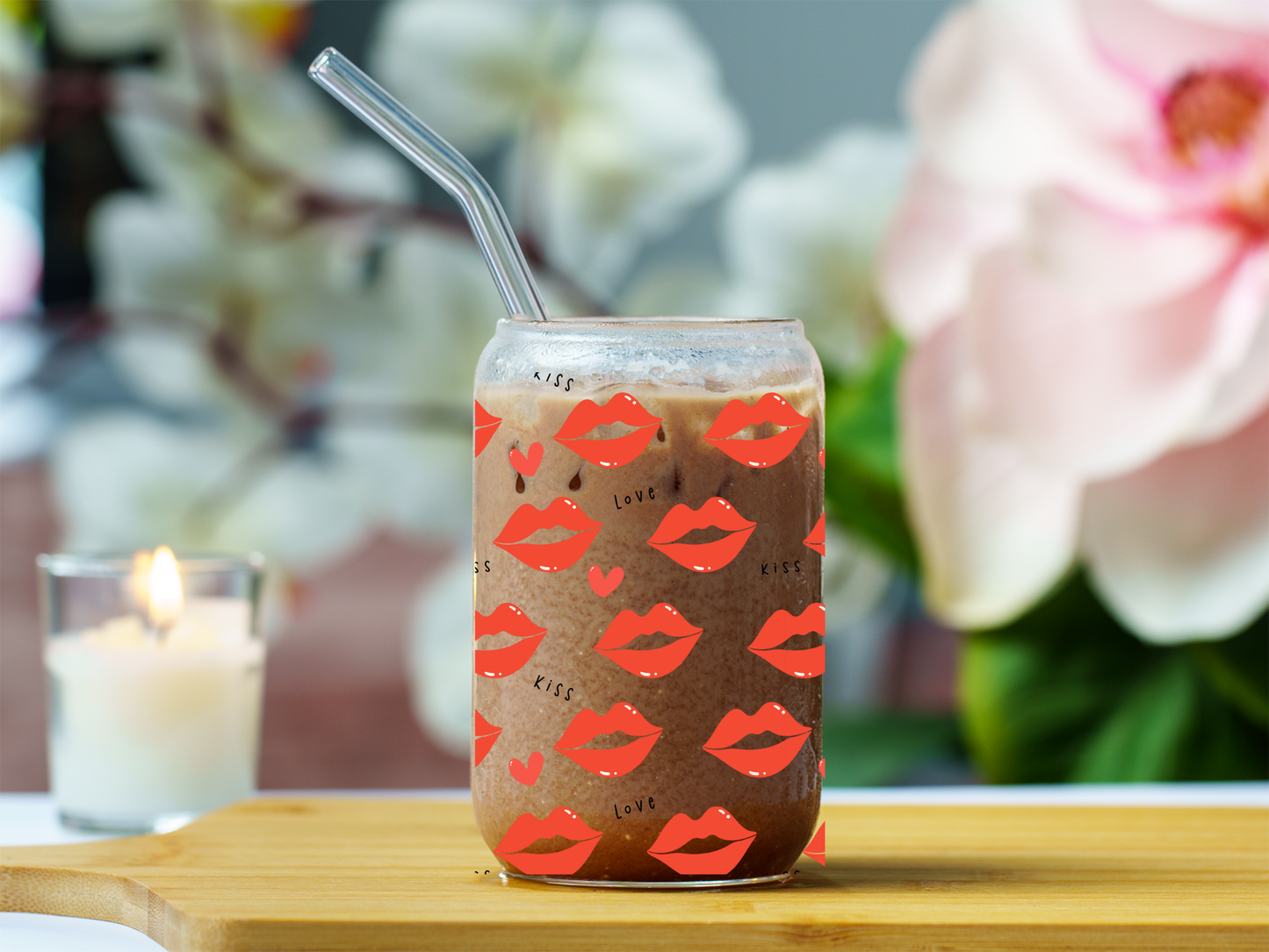 Valentine Glass Lips Love Tumbler 18 oz