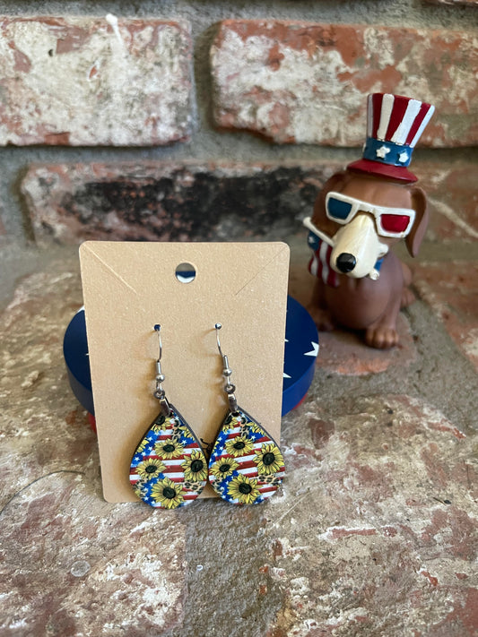 Patriotic Sunflower Earrings